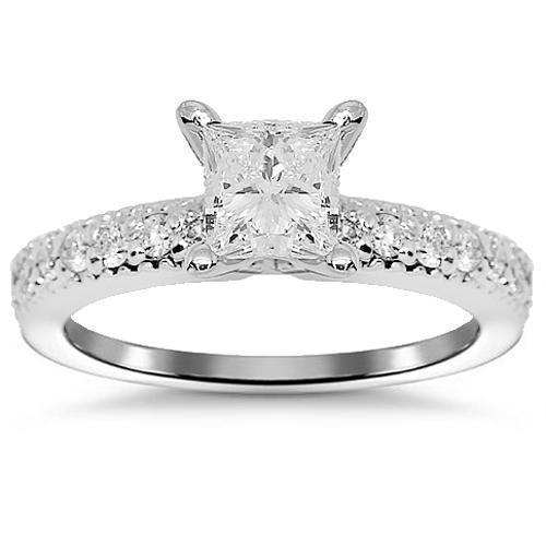 14K White Solid Gold Diamond Engagement Ring Ctw