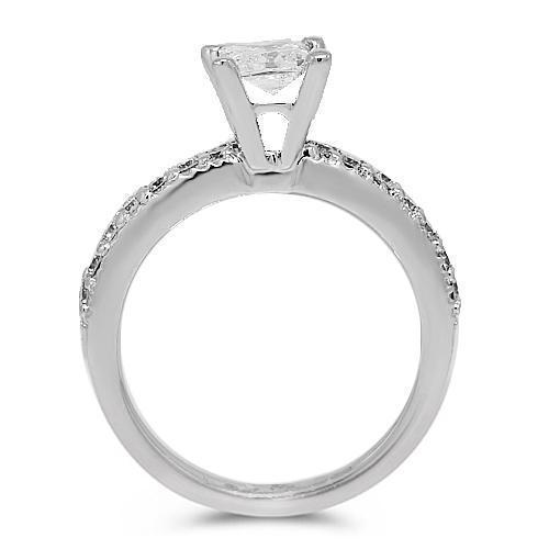 14K White Solid Gold Diamond Engagement Ring 0.76 Ctw