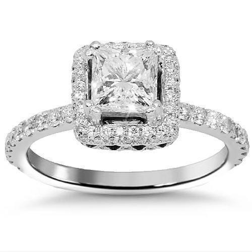 14K White Solid Gold Diamond Engagement Ring 1.76 Ctw