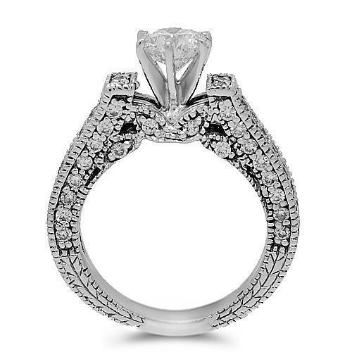 14K White Solid Gold Diamond Engagement Ring 2.04 Ctw