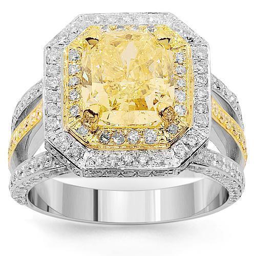 14K White Solid Gold Diamond Engagement Ring 4.27 Ctw
