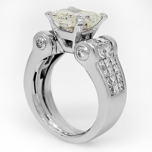 14K White Solid Gold Diamond Engagement Ring 5.93 Ctw