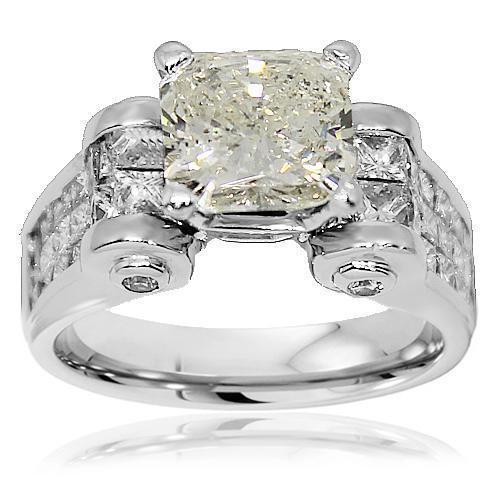 14K White Solid Gold Diamond Engagement Ring 5.93 Ctw