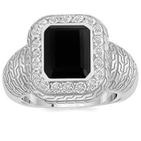 Thumbnail for 14K White Solid Gold Diamond Mens Black Onyx Ring 0.50 Ctw