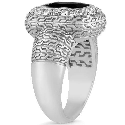 14K White Solid Gold Diamond Mens Black Onyx Ring 0.50 Ctw