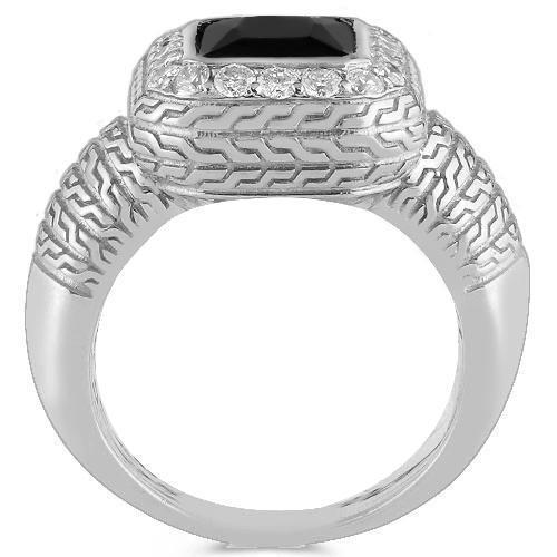 14K White Solid Gold Diamond Mens Black Onyx Ring 0.50 Ctw