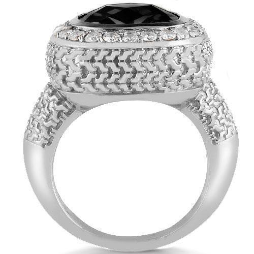 14K White Solid Gold Diamond Mens Black Onyx Ring 4.7 Ctw