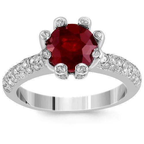 14K White Solid Gold Diamond Ruby Womens Ring 2.90 Ctw