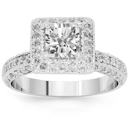 14K White Solid Gold Elegant Diamond Engagement Ring 1.93 Ctw