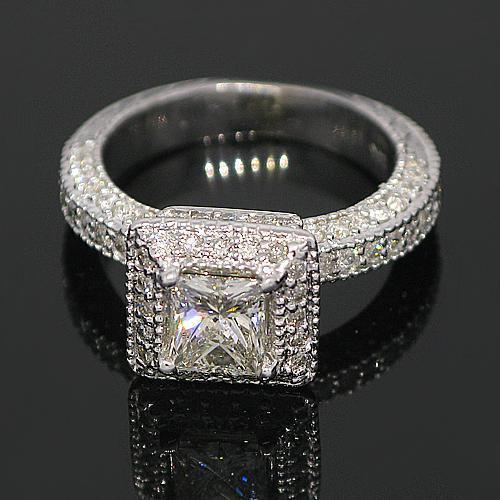14K White Solid Gold Elegant Diamond Engagement Ring 1.93 Ctw