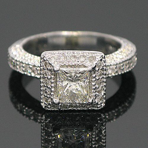 14K White Solid Gold Elegant Diamond Engagement Ring 1.93 Ctw