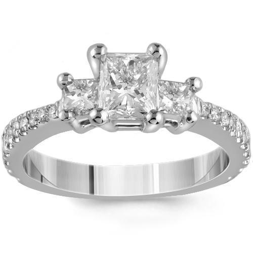 14K White Solid Gold GAI Certified Natural Diamond Engagement Ring 1.65 Ctw
