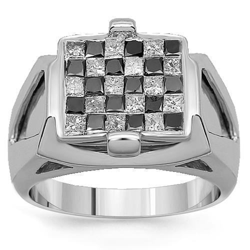 14K White Solid Gold Mens Black Diamond Ring 1.95 Ctw