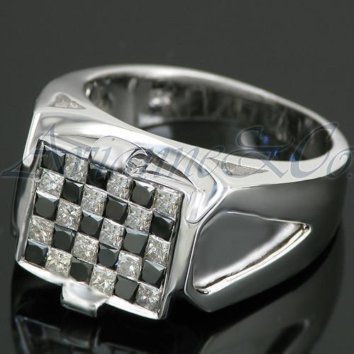 14K White Solid Gold Mens Black Diamond Ring 1.95 Ctw