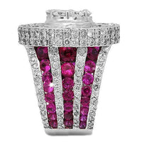 Thumbnail for 14K White Solid Gold Mens Custom Diamond Ruby Pinky Ring 14.38 Ctw