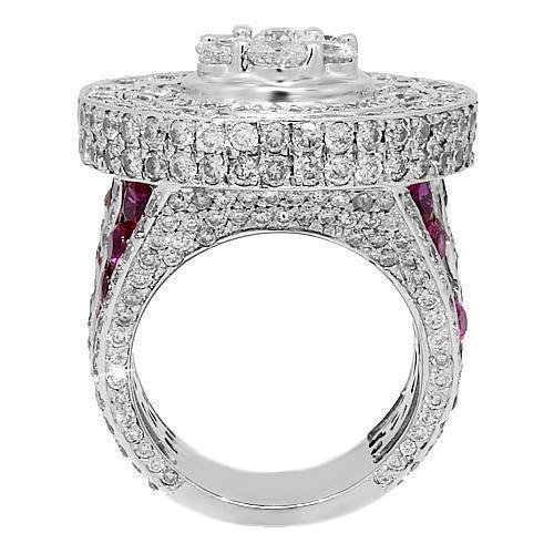 14K White Solid Gold Mens Custom Diamond Ruby Pinky Ring 14.38 Ctw