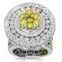 Thumbnail for 14K White Solid Gold Mens Diamond Custom Pinky Ring with Yellow Diamonds 15.68 Ctw