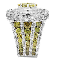 Thumbnail for 14K White Solid Gold Mens Diamond Custom Pinky Ring with Yellow Diamonds 15.68 Ctw