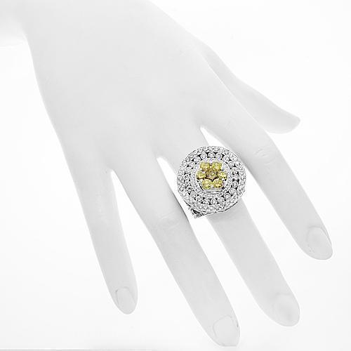 14K White Solid Gold Mens Diamond Custom Pinky Ring with Yellow Diamonds 15.68 Ctw
