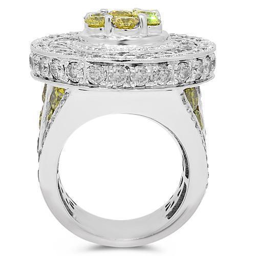 14K White Solid Gold Mens Diamond Custom Pinky Ring with Yellow Diamonds 15.68 Ctw