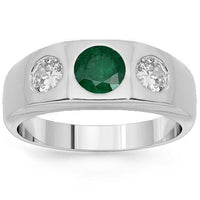Thumbnail for 14K White Solid Gold Mens Diamond Emerald Pinky Ring 2.15 Ctw