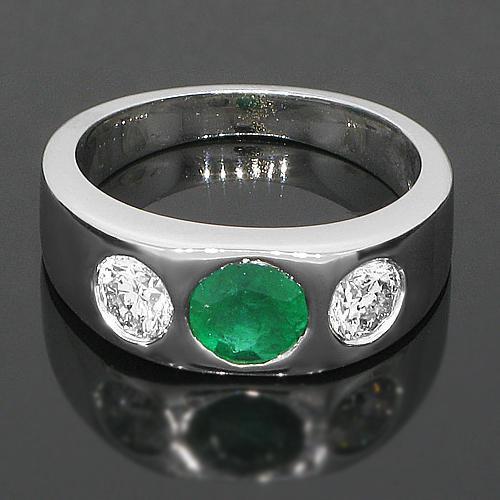 14K White Solid Gold Mens Diamond Emerald Pinky Ring 2.15 Ctw