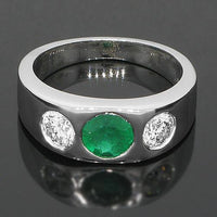 Thumbnail for 14K White Solid Gold Mens Diamond Emerald Pinky Ring 2.15 Ctw