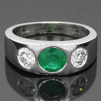 Thumbnail for 14K White Solid Gold Mens Diamond Emerald Pinky Ring 2.15 Ctw