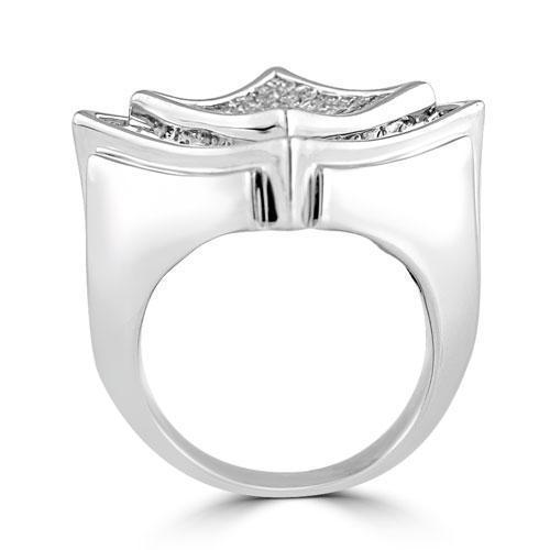 14K White Solid Gold Mens Diamond Kite Ring 3.00 Ctw