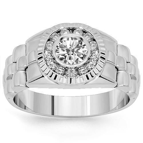 14K White Solid Gold Mens Diamond Pinky Ring 0.64 Ctw