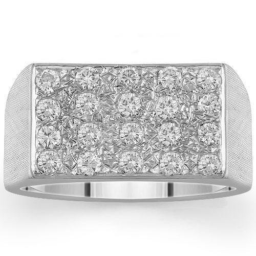14K White Solid Gold Mens Diamond Pinky Ring 1.50  Ctw