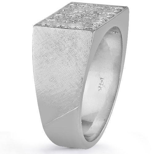 14K White Solid Gold Mens Diamond Pinky Ring 1.50  Ctw