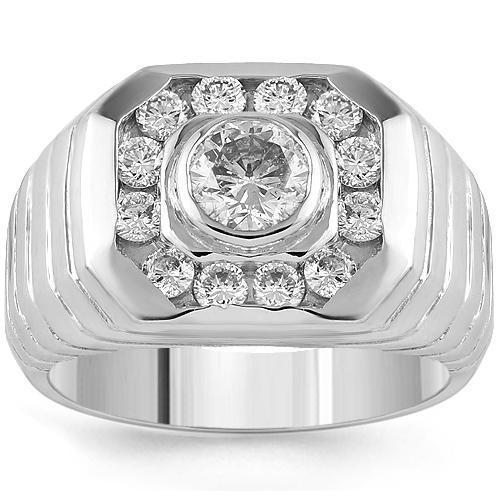 14K White Solid Gold Mens Diamond Pinky Ring 1.72 Ctw