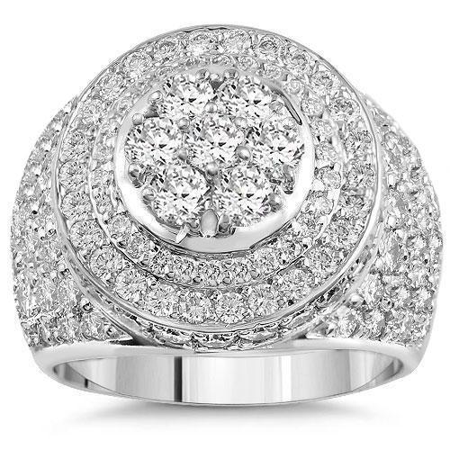 14K White Solid Gold Mens Diamond Pinky Ring 4.00 Ctw