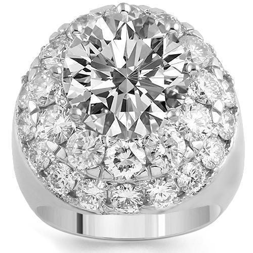 14K White Solid Gold Mens Diamond Ring With Round Cut Center Stone 5.02 Ctw