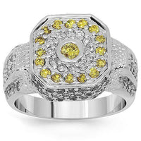 Thumbnail for 14K White Solid Gold Mens Diamond Pinky Ring with Yellow Diamonds 1.75 Ctw