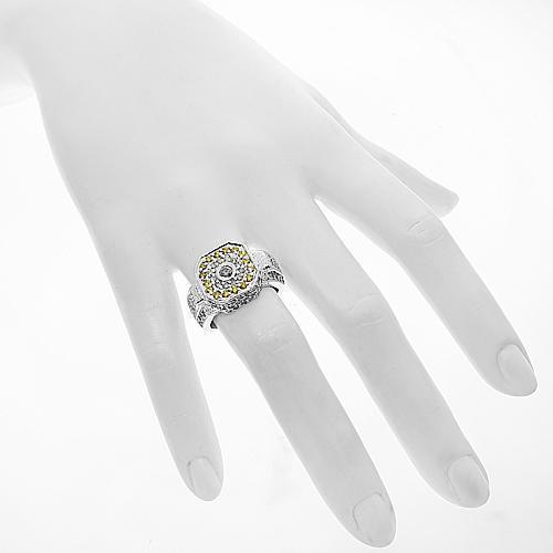 14K White Solid Gold Mens Diamond Pinky Ring with Yellow Diamonds 1.75 Ctw