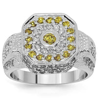 Thumbnail for 14K White Solid Gold Mens Diamond Pinky Ring with Yellow Diamonds 1.75 Ctw