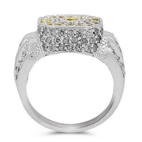Thumbnail for 14K White Solid Gold Mens Diamond Pinky Ring with Yellow Diamonds 1.75 Ctw