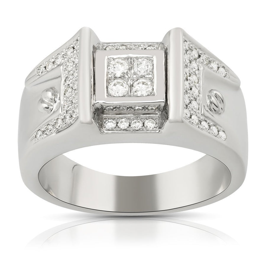 14K White Solid Gold Mens Diamond Ring 1.21 Ctw