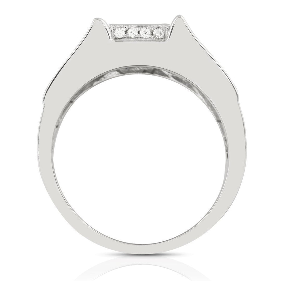 14K White Solid Gold Mens Diamond Ring 1.21 Ctw