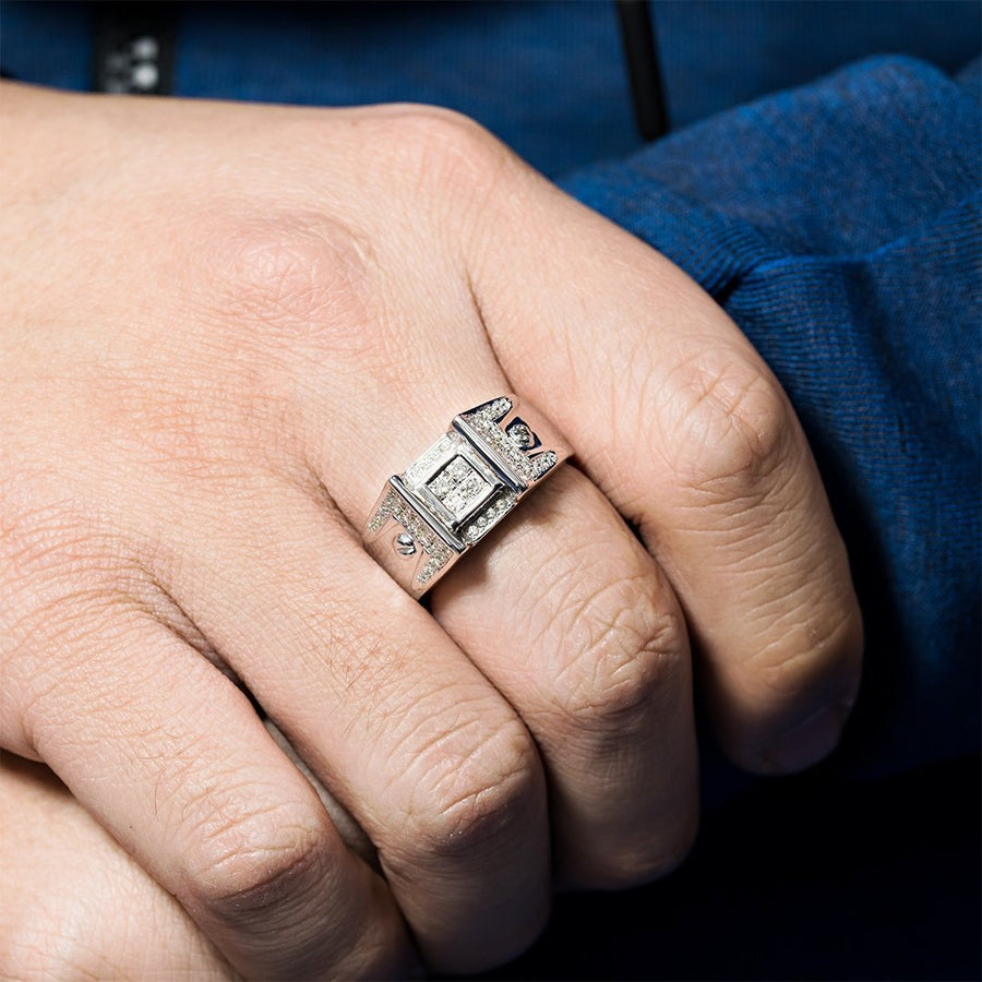 14K White Solid Gold Mens Diamond Ring 1.21 Ctw