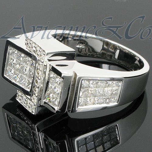 14K White Solid Gold Mens Diamond Ring 3.09 Ctw