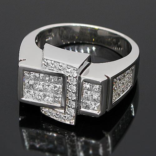 14K White Solid Gold Mens Diamond Ring 3.09 Ctw