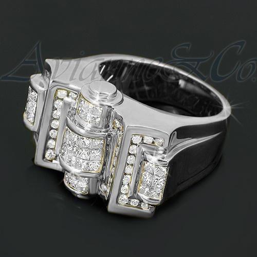 14K White Solid Gold Mens Diamond Ring 3.10 Ctw