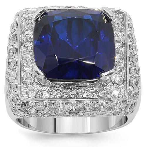 14K White Solid Gold Mens Diamond Sapphire Ring 18.56 Ctw