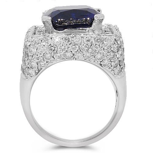 14K White Solid Gold Mens Diamond Sapphire Ring 18.56 Ctw