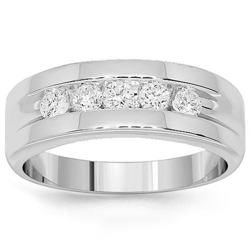 White 14K White Solid Gold Mens Diamond Wedding Band 1.00 Ctw