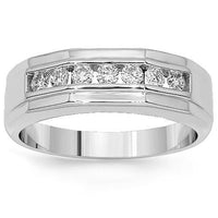 Thumbnail for 14K White Solid Gold Mens Diamond Wedding Ring Band 0.75 Ctw