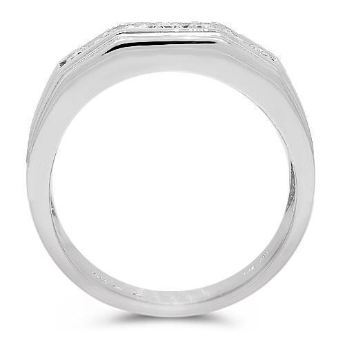 14K White Solid Gold Mens Diamond Wedding Ring Band 0.75 Ctw